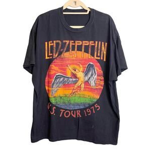 Led Zeppelin US Tour 1975 Graphic T-Shirt Size XL Black Concert Band Tee Cotton
